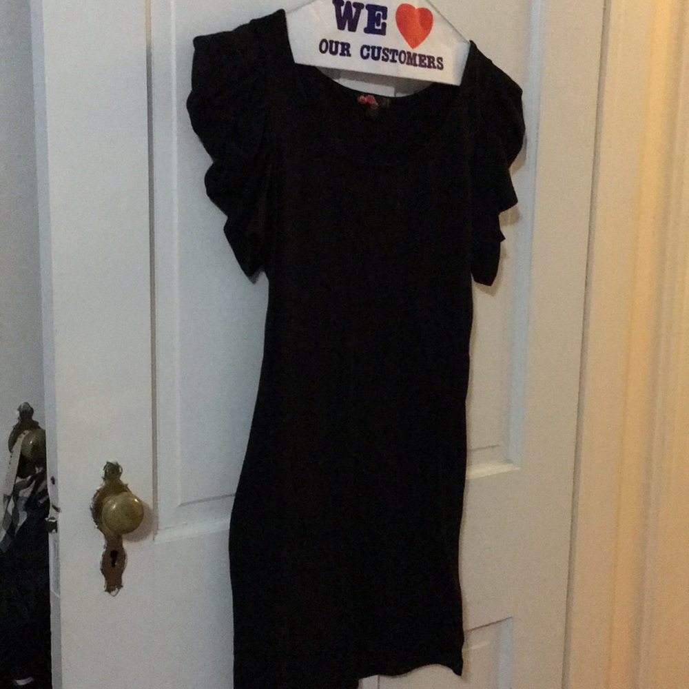 Black flutter sleeve fitted dress